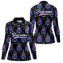 Load image into Gallery viewer, Black Bowling Ball Camo Blue Flame Bowling Polo, 1/4 Zip Shirt for Women Custom Bowling Team Jersey NQS9480