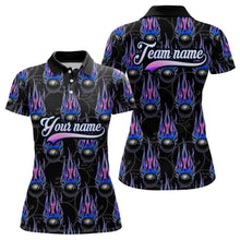 Load image into Gallery viewer, Black Bowling Ball Camo Blue Flame Bowling Polo, 1/4 Zip Shirt for Women Custom Bowling Team Jersey NQS9480