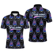 Load image into Gallery viewer, Black Bowling Ball Camo Blue Flame Bowling Polo, 1/4 Zip Shirt for Men Custom Bowling Team Jersey NQS9480