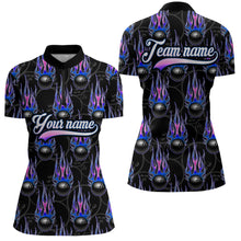 Load image into Gallery viewer, Black Bowling Ball Camo Blue Flame Bowling Polo, 1/4 Zip Shirt for Women Custom Bowling Team Jersey NQS9480
