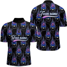 Load image into Gallery viewer, Black Bowling Ball Camo Blue Flame Bowling Polo, 1/4 Zip Shirt for Men Custom Bowling Team Jersey NQS9480