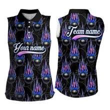 Load image into Gallery viewer, Black Bowling Ball Camo Blue Flame Women Bowling Sleeveless Polo Shirt Custom Bowling Team Jerseys NQS9480