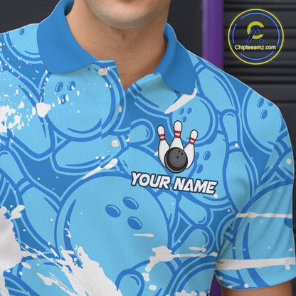 Blue Bowling Camo Angry Shark Bowling Polo, 1/4 Zip Shirts for Men Custom Shark Team Bowling Jerseys NQS11605