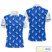 Load image into Gallery viewer, Blue and white golf pattern Mens Golf polo shirts custom name golf beer outfit men golf clothes NQS9856