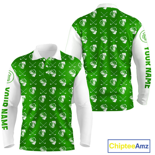 Green and white golf pattern Mens Golf polo shirts custom name golf beer outfit men golf clothes NQS9861