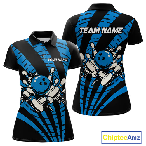 Custom Black and Blue camo Bowling Polo, Quarter Zip Shirt For Women Custom Team bowling jerseys NQS10608