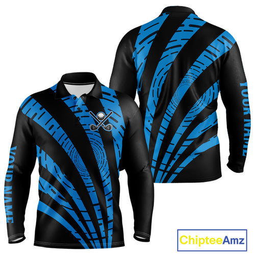 Custom Black and Blue camo Golf Polo Shirt For Men Custom men's golf tops, personalized golf gifts NQS10609