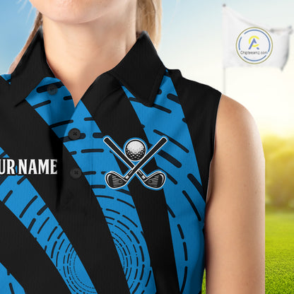 Custom Black and Blue camo Women Sleeveless polo shirt Custom ladies golf tops personalized golf gift NQS10609