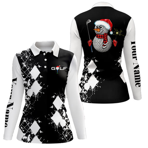 Black and white argyle pattern Womens golf polo shirt custom Christmas gifts for golf lovers NQS6547