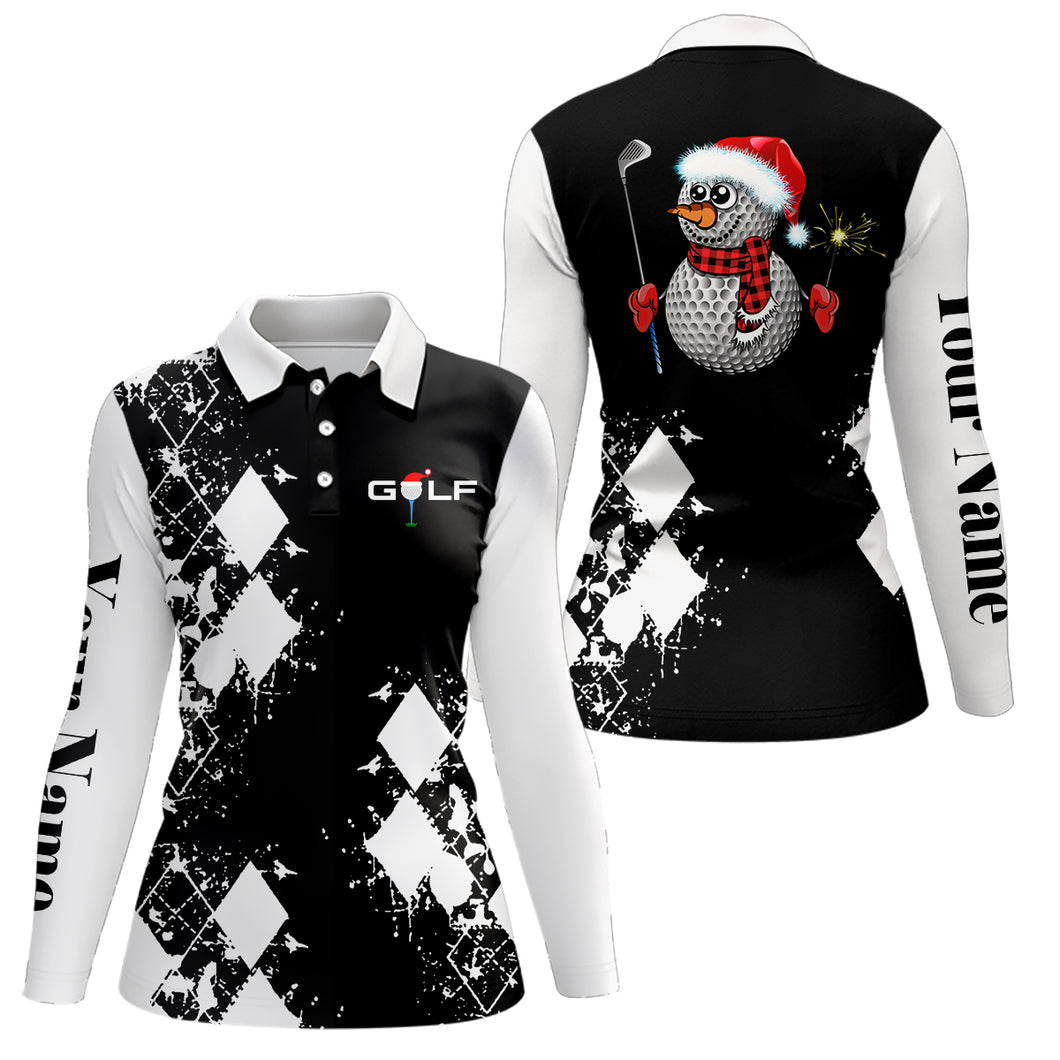 Black and white argyle pattern Womens golf polo shirt custom Christmas gifts for golf lovers NQS6547