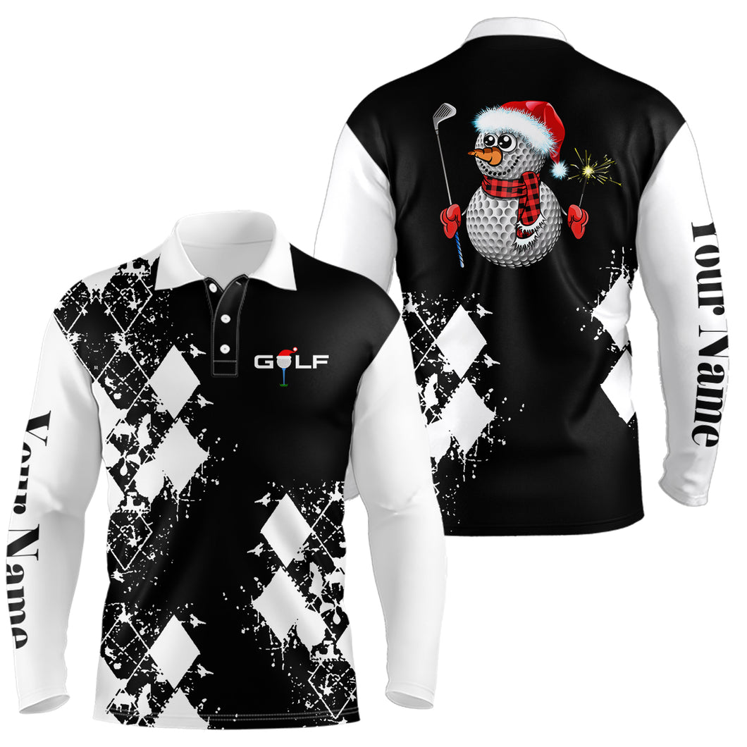 Black and white argyle pattern Mens golf polo shirt custom Christmas gifts for golf lovers NQS6547