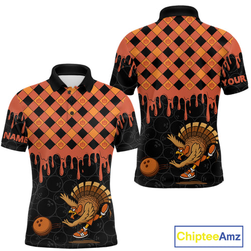 Funny Bowling Turkey Thanksgiving Mens Bowling Shirt Orange Pumpkin Custom Team Bowling Jersey NQS10840