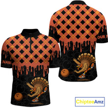 Load image into Gallery viewer, Funny Bowling Turkey Thanksgiving Mens Bowling Shirt Orange Pumpkin Custom Team Bowling Jersey NQS10840