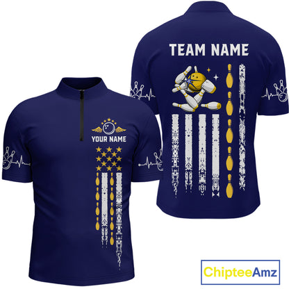 Yellow and Navy Blue Retro American Flag Bowling Shirts For Men Custom Patriotic Bowling Team Jerseys NQS11214