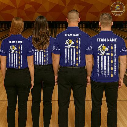 Yellow and Navy Blue Retro American Flag Bowling Shirts For Men Custom Patriotic Bowling Team Jerseys NQS11214