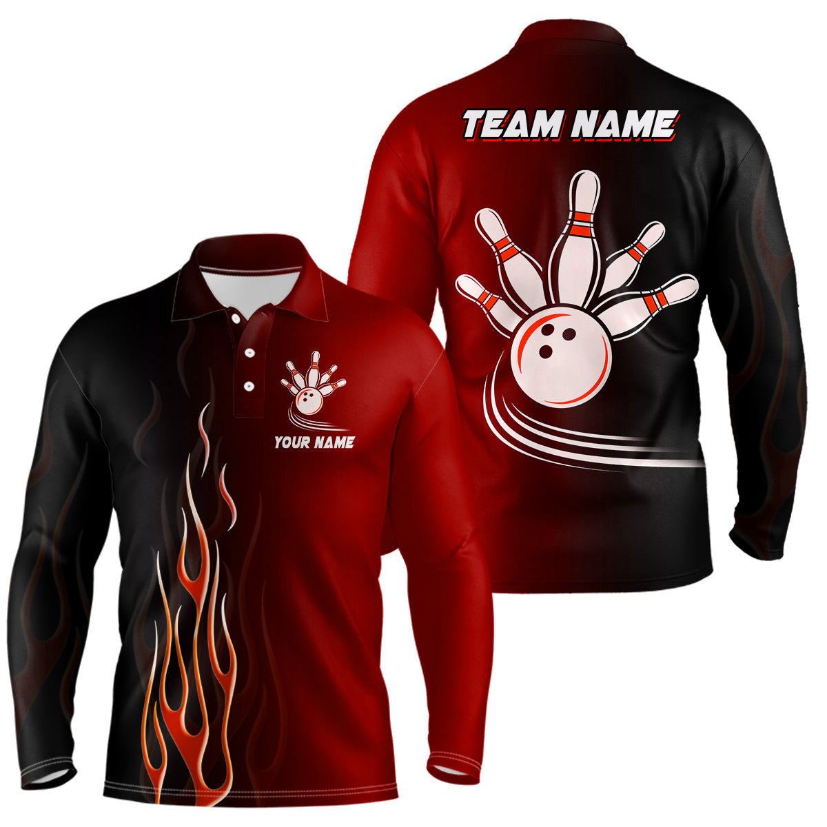 Gradient Black Red bowling league jerseys custom Men Bowling Polo Shirt, gifts for bowling team NQS7436