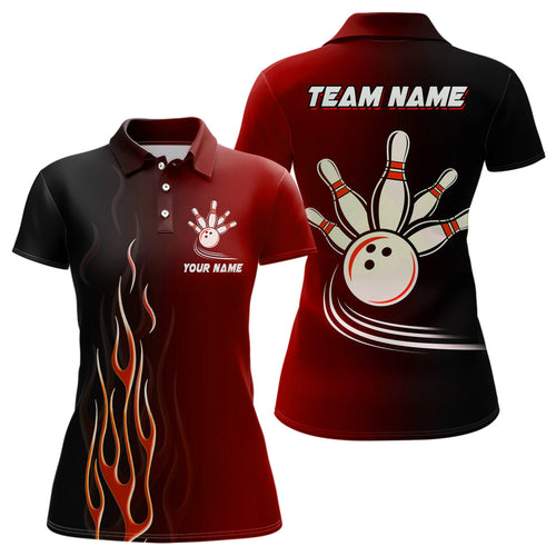 Gradient black red bowling league jerseys custom Women Bowling Polo Shirts, gifts for bowling team NQS7436