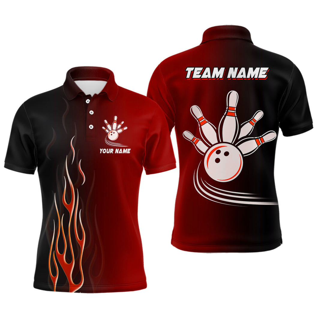 Gradient Black Red bowling league jerseys custom Men Bowling Polo Shirt, gifts for bowling team NQS7436