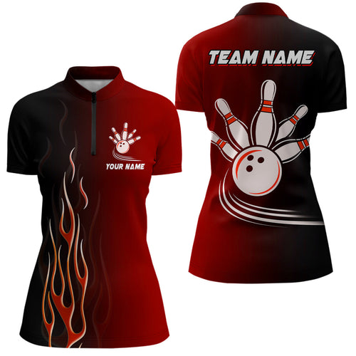 Gradient Red bowling league jerseys custom Women Bowling Quarter Zip Shirt, gifts for bowling team NQS7436