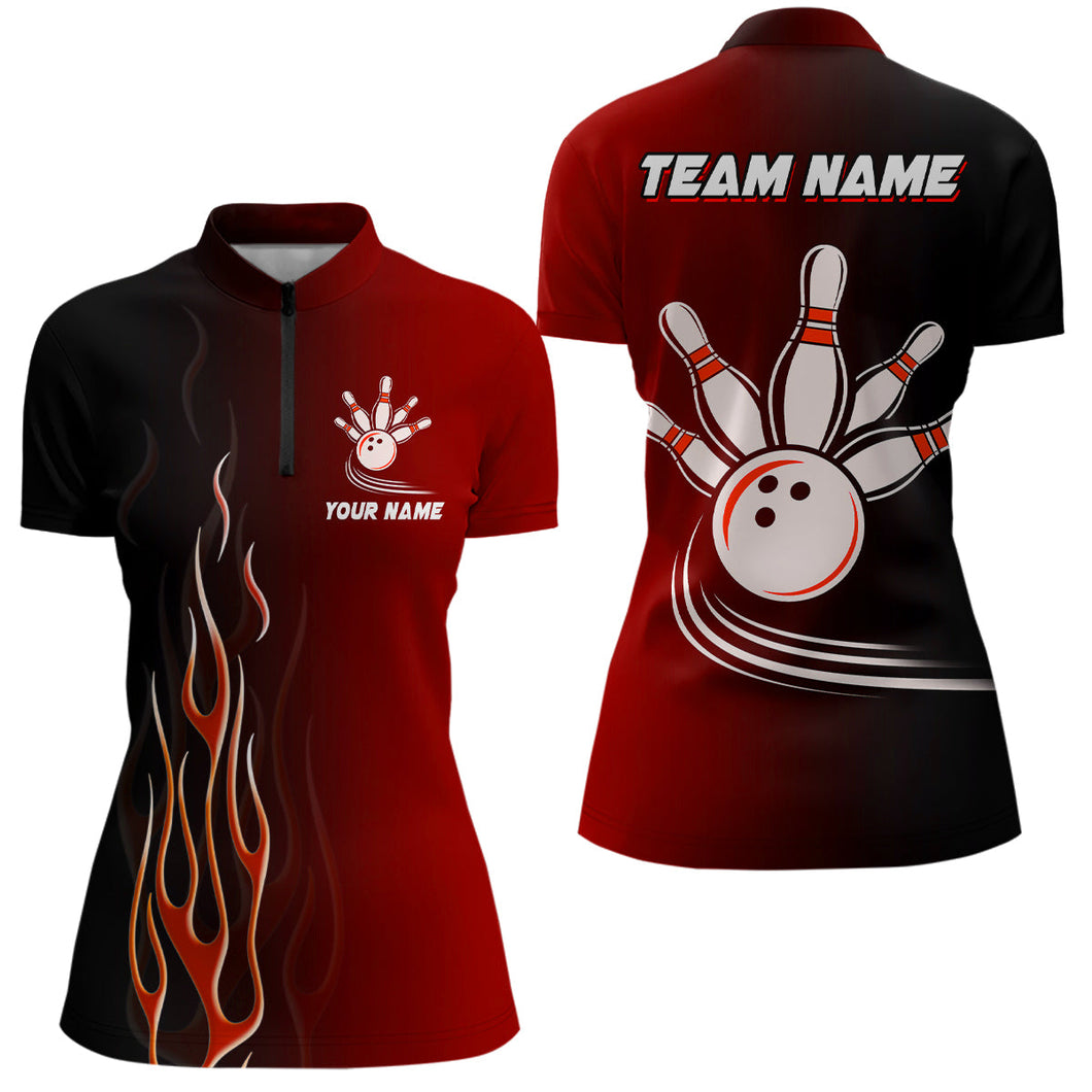 Gradient Red bowling league jerseys custom Women Bowling Quarter Zip Shirt, gifts for bowling team NQS7436