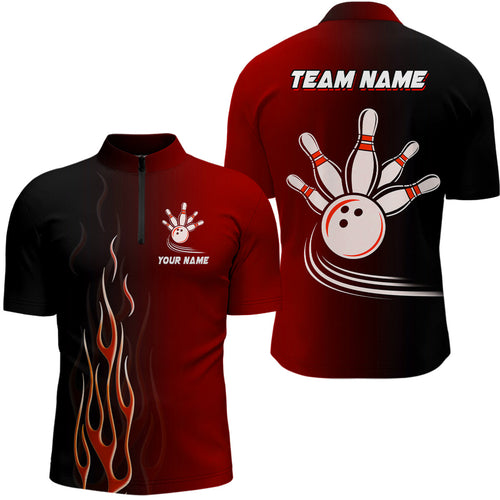 Gradient Red bowling league jerseys custom Men Bowling Quarter Zip Shirt, gifts for bowling team NQS7436