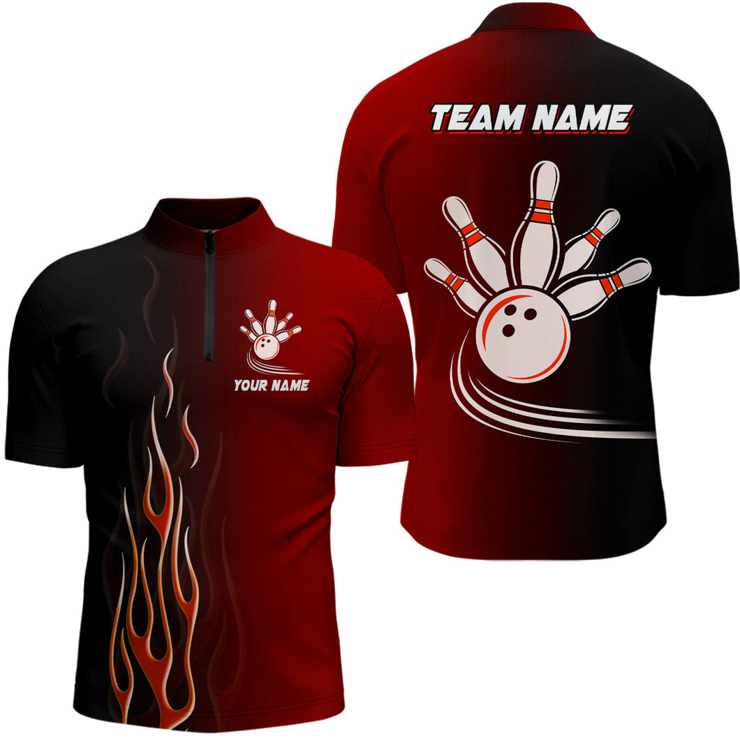 Gradient Red bowling league jerseys custom Men Bowling Quarter Zip Shirt, gifts for bowling team NQS7436