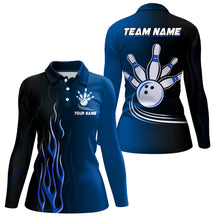 Load image into Gallery viewer, Gradient black blue bowling league jerseys custom Women Bowling Polo Shirts, gifts for bowling team NQS7437