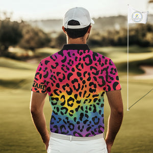 Custom Colorful rainbow pattern Mens golf polo shirt, Personalized animal print golf shirt outfit NQS10405