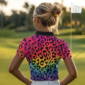 Custom Colorful rainbow pattern Women golf polo shirt, Personalized animal print golf shirt outfit NQS10405