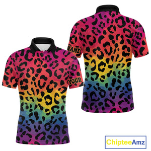 Custom Colorful rainbow pattern Mens golf polo shirt, Personalized animal print golf shirt outfit NQS10405