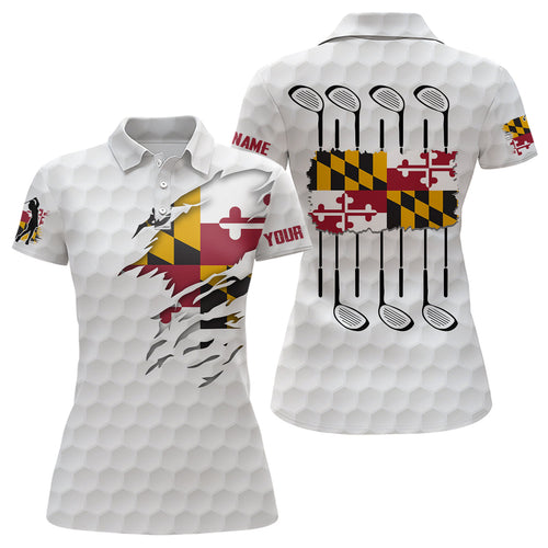 Maryland Flag Golf Pattern White Polo Shirt Custom Golf Shirts For Women Patriotic Golf Gifts NQS7442