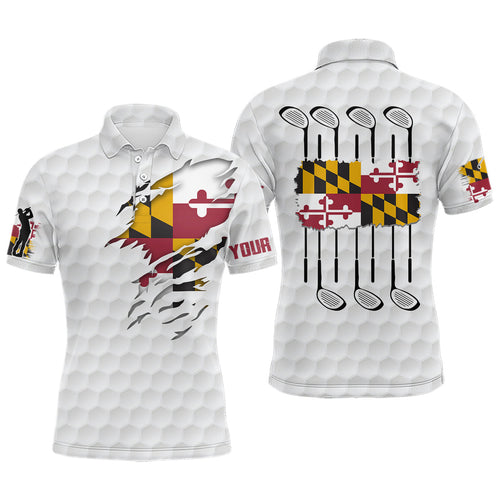 Maryland Flag Golf Pattern White Mens Polo Shirt Custom Golf Shirts For Men Patriotic Golf Gifts NQS7442