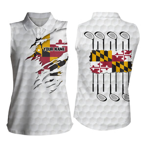 Maryland Flag Golf Pattern Womens Sleeveless Polo Shirt Patriotic Golf Shirts For Women Golf Gifts NQS7442