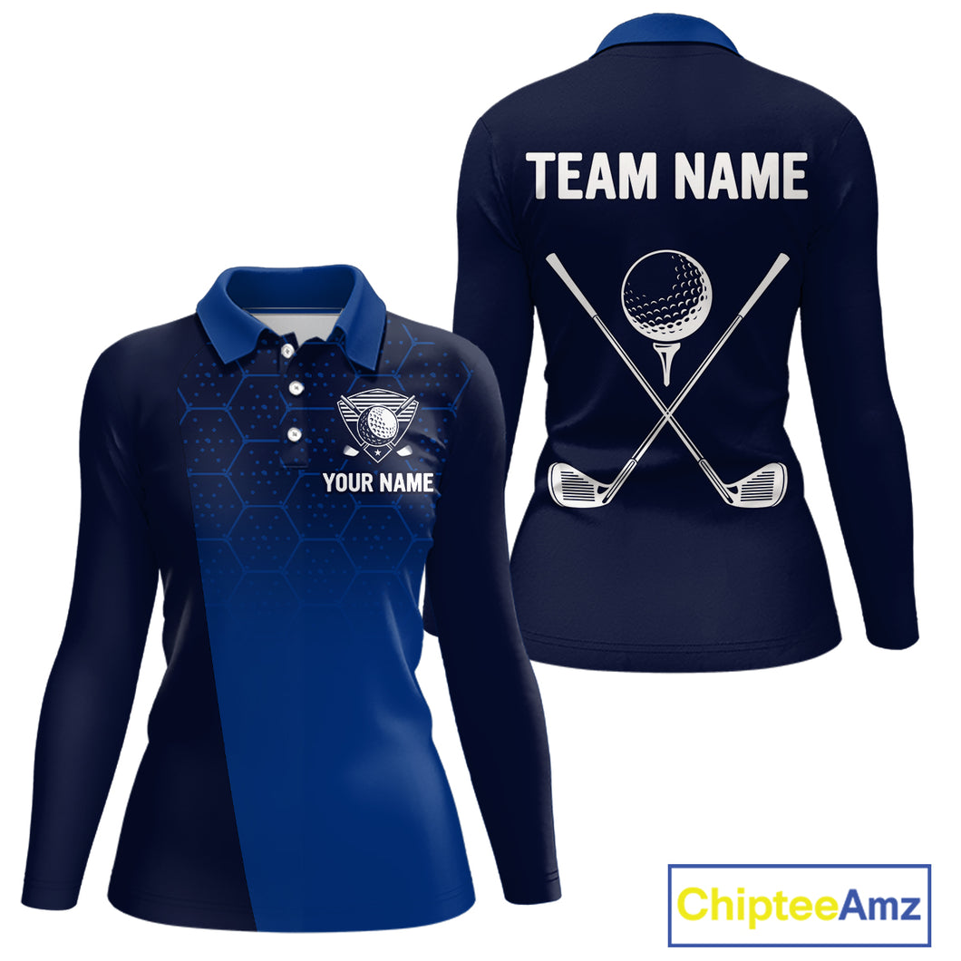 Blue Pattern Women Golf polo shirts custom Team name golf outfit for ladies, unique golf gifts NQS9874