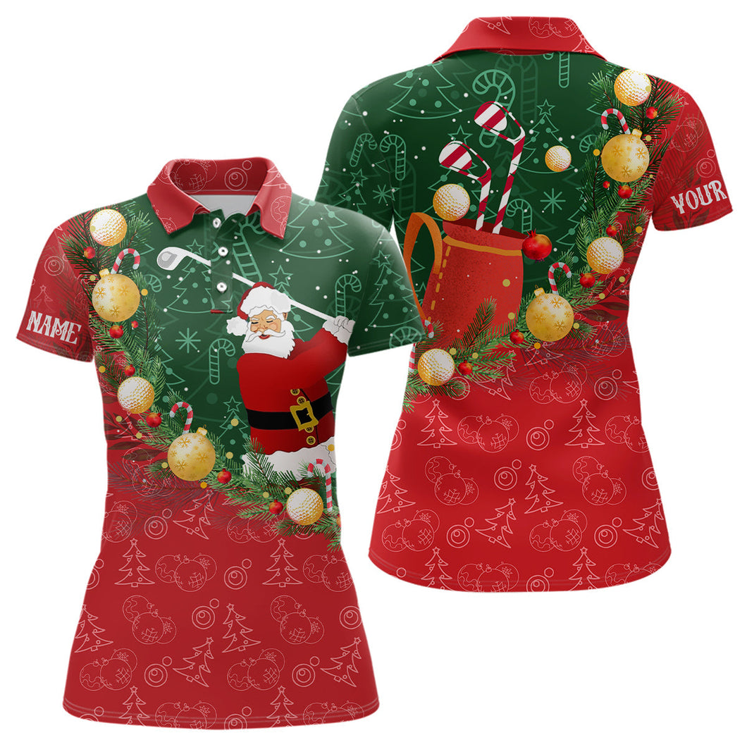 Christmas Santa Playing Golf Womens golf polo shirts Custom Christmas golf outfit For Women Golf Gifts NQS8737