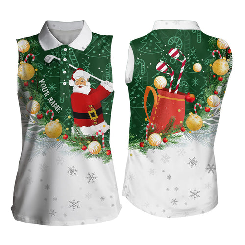 Santa Playing Golf Christmas Pattern Sleeveless polo shirt Custom Golf Outfit For Women Golf Gifts NQS8207