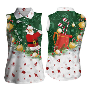 Christmas Santa Playing Golf Sleeveless polo shirt Custom Christmas golf outfit For Women Golf Gifts NQS8208