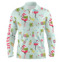 Load image into Gallery viewer, Pink Flamingo Christmas Green Pattern Men golf polo shirt custom Christmas gifts for team golfer NQS8901