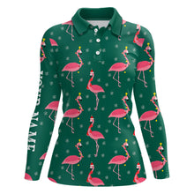 Load image into Gallery viewer, Pink Flamingo Christmas Snowflake Green Pattern Women golf polo shirt custom gifts for team golfer NQS8902