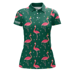 Pink Flamingo Christmas Snowflake Green Pattern Women golf polo shirt custom gifts for team golfer NQS8902