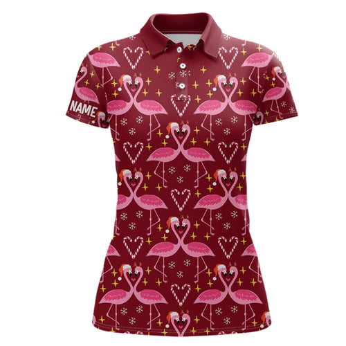 Pink Flamingo Christmas Pattern Women golf polo shirt custom Christmas gifts for team golfer NQS8903