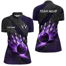 Load image into Gallery viewer, Bowling Jersey For Women Custom Bowling Polo, Quarter-Zip Shirt for Team Bowlers | Purple NQS7600