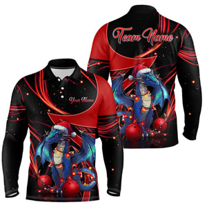 Black and Red Dragon Christmas Custom Bowling Shirt For Men Personalized Bowling Team Jerseys NQS8911