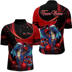 Black and Red Dragon Christmas Custom Bowling Shirt For Men Personalized Bowling Team Jerseys NQS8911