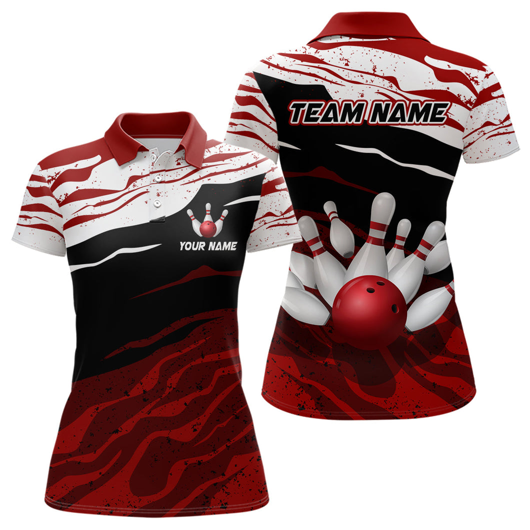 Red, white and black camo Custom Bowling Shirts For Women, Bowling Team Jersey Gift For Bowler NQS9149