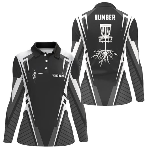 Black and white Disc golf jersey custom name & number women polo shirts disc golf outfit NQS6129