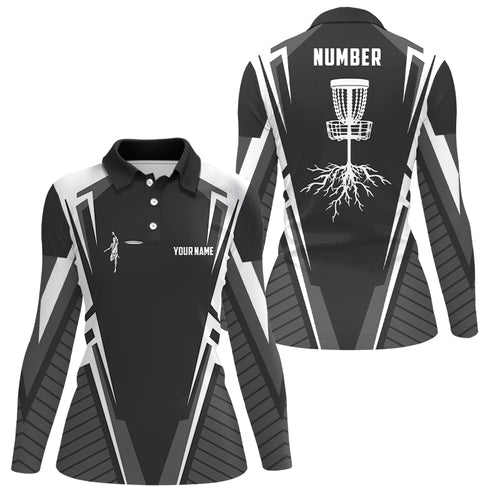 Black and white Disc golf jersey custom name & number women polo shirts disc golf outfit NQS6129