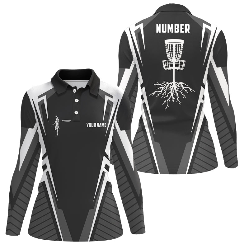 Black and white Disc golf jersey custom name & number women polo shirts disc golf outfit NQS6129