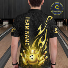 Load image into Gallery viewer, Black and Gold Flame Bowling Shirts For Men Custom Bowling Team League Jersey, Gift For Bowler NQS10439