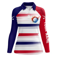 Load image into Gallery viewer, Red, white and blue Women golf polo shirts custom patriotic golf ball team ladies golf tops NQS7818